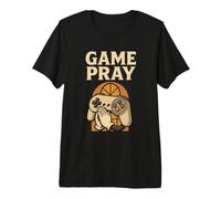 Gioco Pray Pun Console Nerd Pregare Cartone Animato Mani Credente Maglietta Premium