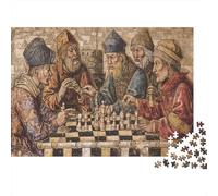 Gioco Scacchi Medievale Premium Puzzle 1000 Pezzi per Adulti Anziani Saggi Radunati per Giocare a Classico Scacchi Robusto Alta Qualità Vivace Stimolante Difficile Antistress 52x38cm/1000pz