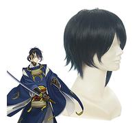 Gioco Touken Ranbu Mikazuki Munechika Parrucca Cosplay Capelli sintetici Blu scuro Breve resistente al calore Festa di Halloween + Cappellino parrucca gratuito