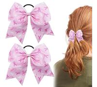 gioia per il cancro al seno - 2 fiocchi elastici rosa per rallegrare,Accessori rosa per la consapevolezza delle donne adolescenti Carità pubblica per ragazze cheerleader Qmisify