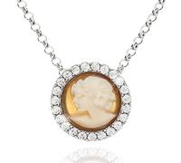GioiaPura Collana da donna Collana da donna con cammeo della lunghezza di 10 mm. Il gioiello è in argento 925 di colore silver con zirconi. Chiusura a moschettone di 45 cm con regolazione di 3 cm