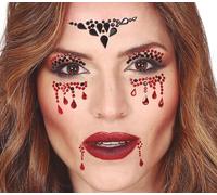 Gioielli adesivi da viso strass neri e rossi effetto vampira draculessa