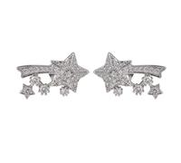 Gioielli alla moda con cristalli d'argento a forma di stella e meteore per Freeclip 1 2 clip per orecchie aggiungono eleganza e stabilità decorazione per le orecchie per occasioni speciali