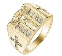 Gioielli Anello Adolescente, Anello da Matrimonio A Oro Gesù Croce Zircone Cubico Anelli di Compleanno per Lei Misura 51.5-61.5, Cristallo, Zirconie sintetico
