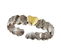 Gioielli Aurum Anello Fascia Regolabile in Argento 925 Anticato con Cuore Dorato, Design Romantico a Cuori, Unisex Uomo Donna