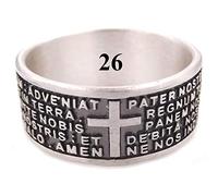 Gioielli Aurum Anello Padre Nostro Argento 925‰ Uomo Donna, Fascia 1 cm con Croce e Preghiera in Latino, Unisex - Misura 26