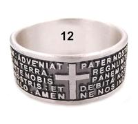 Gioielli Aurum Anello Padre Nostro Argento 925‰ Uomo Donna, Fascia 1 cm con Croce e Preghiera in Latino, Unisex - Misura 12