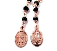 Gioielli Aurum - Orecchini Pendenti in Argento 925 Tipo Rosario con Spinello Nero e Medaglia Madonna Vergine Maria, Placcato Oro Rosa