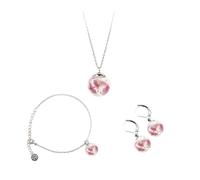 Gioielli Botanici® Parure Donna | Collana Maglie Elegance + Bracciale + Orecchini con Fiori Veri Essiccati in Ampolla di Vetro | Acciaio Inox AISI 316 | Made Italy (Hanami)