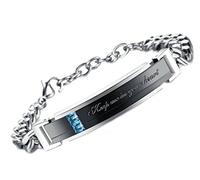 Gioielli, Bracciale per Coppia con Incisione: Keep Me in Your Heart, Acciaio Inossidabile con zirconi, Argento Nero