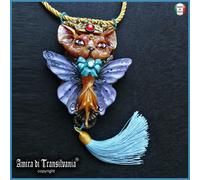 Gioielli da Donna Collana Art Deco Pendente Gatto Oro Falena Farfalla Cristalli