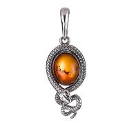 Gioielli da donna in ambra baltica color, ciondolo a forma di serpente, in argento Sterling 925, con catenina in argento Sterling 925, realizzato in Polonia, pietre preziose, ambra, Gemma, Ambra