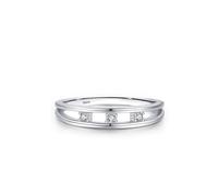Gioielli da donna, matrimonio, anello di fidanzamento in argento 1,8 mm, doppia linea con tre pietre, dimensioni per zia alla moda, 14, Argento sterling, Zirconia cubica