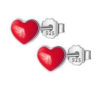 Gioielli da Donna Orecchini a Bottone con Piccole Impronte d'Amore Rosse da 5 mm x 6 mm