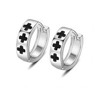 Gioielli da donna, orecchini a cerchio nero, placcati in argento, croce, 10,5 x 4 mm, per la festa del papà