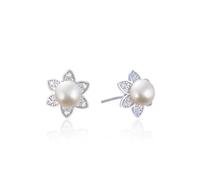 Gioielli da donna, orecchini in argento 925 spina perla e zirconi sul fiore 12 x 10,7 mm per San Valentino gioielli