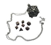 Gioielli da gioco da tavolo - 3 x 3 x 3 cm ciondolo cavo con 7 dadi in miniatura, pezzo geometrico in metallo, simbolo di opportunità avventura, collana alla moda regalo unico per eventi sociali