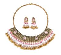 Gioielli da sposa della sposa indiana bohémien set per donne tradizionale collana etnica ossidata penzola per le orecchie da orecchino in rilievo zirconia cubica girocollo tribale Bollywood jhumka