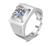 Gioielli da uomo, anello da matrimonio, in oro bianco e argento, 14 carati, stile moissanite, pietra preziosa, rotonda, larga a 4 artigli da 2 carati, 8 mm, taglia madre per donne Capodanno, 67.5, Oro