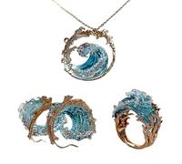 Gioielli dell'oceano, set di gioielli Ocean's Oath, set di collane e orecchini Boho Blue Ocean Wave, S925 Silver Summer Wave Jewelry Packs Gift, regalo per ragazze mamma moglie(Color:Jewelry Set)