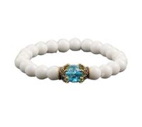 Gioielli di fascino Braccialetti di perline, Braccialetti di perline Onice bianco naturale Perle di acquamarina Braccialetti con ciondolo corona d'oro Bracciale di cristallo elastico Gioielli di crist