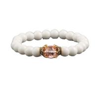 Gioielli di fascino Braccialetti di Perline, Braccialetti di Perline Onice Bianco Naturale Perline di Gemme Rosa Braccialetti con Ciondolo Corona Dorata Braccialetto di Cristallo Elastico Gioielli di