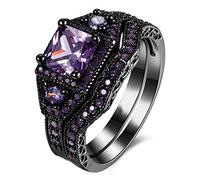 Gioielli di Moda Princess Cut Purple Zircon Stone Black Filled Wedding Ring Set Anniversary Useful