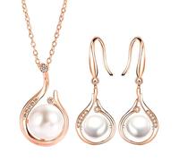 Gioielli di perle da donna, set di gioielli di perle nuziali,Gioielli alla moda - Collana di perle simulate e orecchini eleganti per San per la vigilia, Se référer au descriptif, Copper +