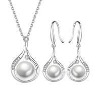 Gioielli di perle da donna, set di gioielli di perle nuziali,Gioielli alla moda - Collana di perle simulate e orecchini eleganti per San per la vigilia, Se référer au descriptif, Copper +