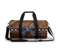 Gioielli e pietre preziose Bow on Brown Wood Travel Gym Bag per donne uomini borsa da viaggio cilindrica borsone sport allenamento borsa con tracolla