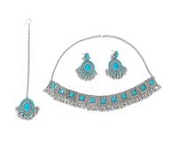Gioielli etnici turchesi indiani set per donne boho gemstone occidentale antico ossidato ossidato jhumka perle perle choke dowker orecchini per la festa di matrimonio da sposa Regali di accessori