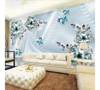 Gioielli Freschi E Belli Con Fiori Di Cristallo Verde 3D Carta da Parati Tessuto in Seta Ufficio Sala Pranzo Divano Camera Soggiorno TV Sfondo Muro-350cm×256cm