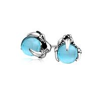 Gioielli gotici punk rocker biker Aqua Blue Translucent Ball Orb Dragon Claw Stud Earrings Per gli uomini Per le donne Argento tono nero ossidato in acciaio inox