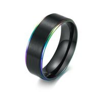 Gioielli in acciaio al titanio nero Intercolor Anello a doppio colore per gli uomini, anello scanalato in oro nero spazzolato a sette colori