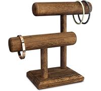 Gioielli in legno a 2 strati, braccialetto, espositore per orologi, braccialetto, fascia e cremagliera per collane, 20,1 cm di larghezza x 10,9 cm di profondità x 23,9 cm di altezza, Marrone,