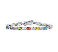 Gioielli in stile vintage tradizionale alternati Zirconia Cubica 6x4MM Forma Ovale AAA CZ 12 CT Gemma Simulata Multicolore Bracciale Tennis a Goccia per Donna Matrimonio Placcato Argento 7,5 Pollici