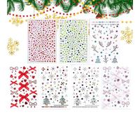 Gioielli natalizi incollati sul viso, adesivi natalizi con strass per il viso,Decalcomanie scintillanti Festival da 7 fogli - Adesivi adesivi con strass per fiocco di albero di Natale Gemme appiccicos