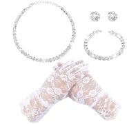 Gioielli per Bambini, Set di Gioielli per Bambini, Guanti Bianchi Ragazza, Guanti per Comunione, con Collana, Orecchino, Braccialetto, Accessori per Ragazze