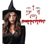 Gioielli per il Viso da Vampiro, Adesivi Autoadesivi con Gemme Viso Accessori Costumi di Halloween Trucco da Vampiro Tutto in Uno con Strass Rossi per Feste e Cosplay Donne Ragazze