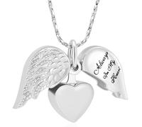 Gioielli per la cremazione per ceneri a forma di cuore urna collana pendenti ceneri per donne uomini famiglia ricordo commemorativo ala d'angelo con ciondolo cuore per i propri cari, Acciaio