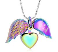 Gioielli per la cremazione per ceneri a forma di cuore urna collana pendenti ceneri per donne uomini famiglia ricordo commemorativo ala d'angelo con ciondolo cuore per i propri cari, Acciaio