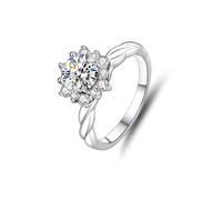 Gioielli per le donne anelli, anelli per le donne Love Twisted design con girasole e moissanite rotonda 1ct oro bianco/platino 950, L 1/2, Platino 950, Moissanite