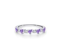 Gioielli per le donne, anello per nocche con diamante e ametista creata a forma di cuore, argento e oro bianco & Pt950, N 1/2, PT950, Ametista