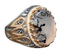 Gioielli Punk Annati Di Pietra Di Onice Nera Fatti a Mano per Uomini Anelli in Metallo Intaglio Color Argento-13.015, OZZKI, 3, 7