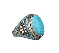 Gioielli Punk Annati Di Pietra Di Onice Nera Fatti a Mano per Uomini Anelli in Metallo Intaglio Color Argento-13.015, OZZKI, 10, 10