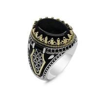 Gioielli Punk Annati Di Pietra Di Onice Nera Fatti a Mano per Uomini Anelli in Metallo Intaglio Color Argento-12.005, OZZKI, 15, 8
