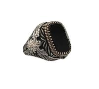 Gioielli Punk Annati Di Pietra Di Onice Nera Fatti a Mano per Uomini Anelli in Metallo Intaglio Color Argento-13.015, OZZKI, 9, 12