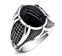 Gioielli Punk Annati Di Pietra Di Onice Nera Fatti a Mano per Uomini Anelli in Metallo Intaglio Color Argento-12.005, OZZKI, 13, 11