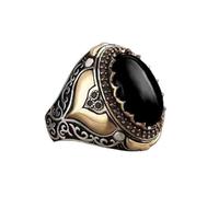 Gioielli Punk Annati Di Pietra Di Onice Nera Fatti a Mano per Uomini Anelli in Metallo Intaglio Color Argento-13.015, OZZKI, 12, 12