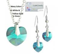 Gioielli Set Cristallo Verde Cuore Collana Orecchino 2 PC Oro Giallo US Made IN